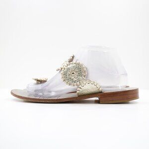 Jack Rogers Santa Fe Gold Leather Flat Toe Loop Sandals - 10